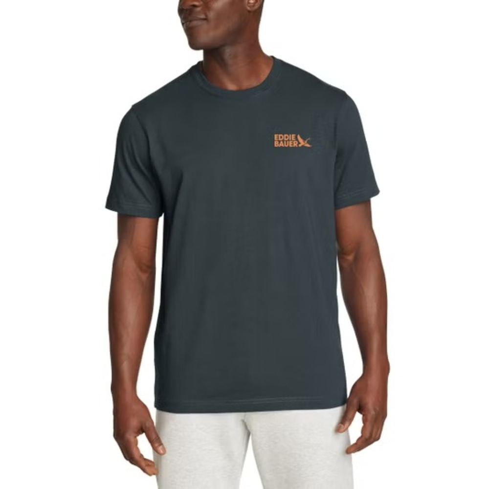 Eddie Bauer Mens Graphic Tee Blue Mountain Back Print T-Shirt Medium NEW